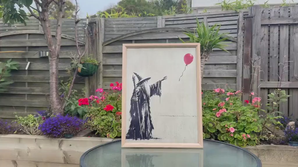 Wizard with Balloon Street Art Framed Print, Landscape