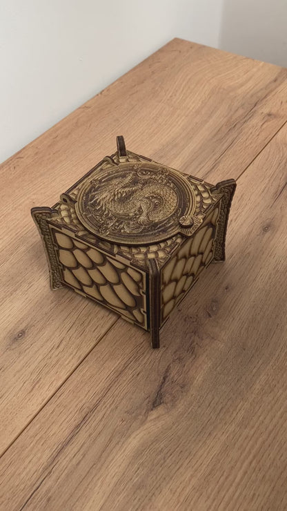 Wooden Dragon Box with integrated hinge and dragon scales engraving