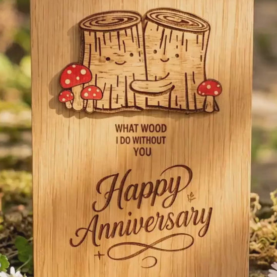 Anniversary Card - What Wood I Do Without You - Tree Anniversary Card - Cute Funny Wooden Engraved Keepsake & Envelope