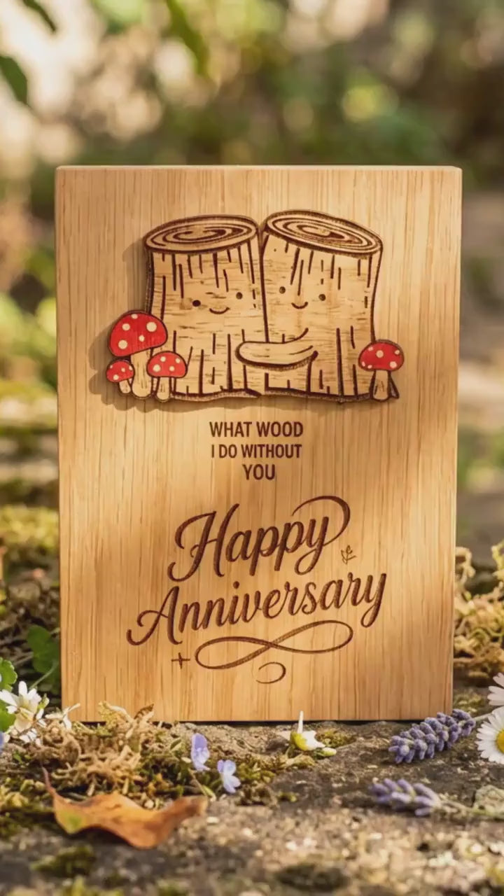 Anniversary Card - What Wood I Do Without You - Tree Anniversary Card - Cute Funny Wooden Engraved Keepsake & Envelope